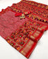 Classic Red Patola Print Pashmina Silk Saree With Mirror for Women