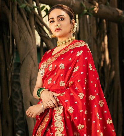 Royal Red Silk Saree with Golden Zari Heritage Weave for Women