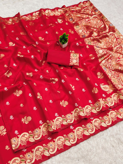 Royal Red Silk Saree with Golden Zari Heritage Weave for Women