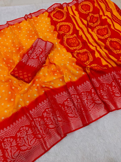 Red Yellow Elegance Leheriya Saree for Women