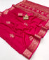 Red Zari Border Calcutta Moss Georgette Saree for Women