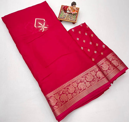 Red Zari Border Calcutta Moss Georgette Saree for Women