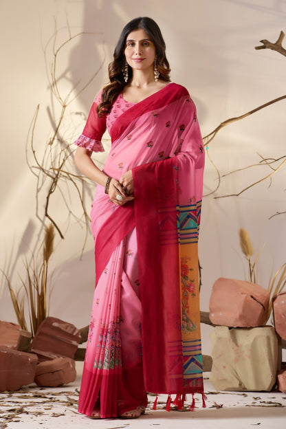 Rose Pink Georgette Designer Saree for Women