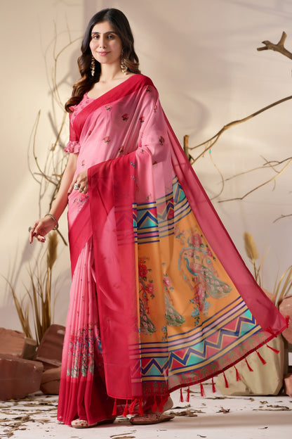 Rose Pink Georgette Designer Saree for Women