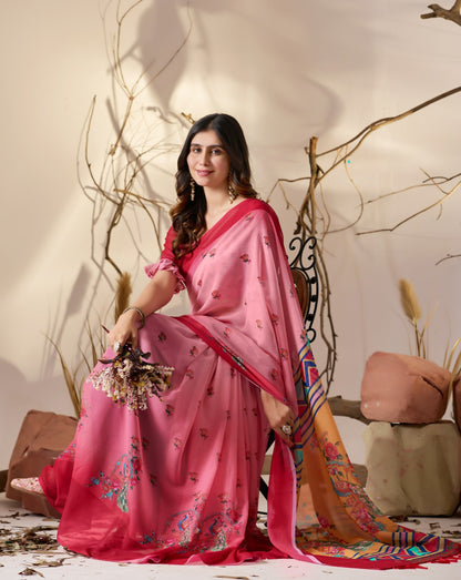 Rose Pink Georgette Designer Saree for Women