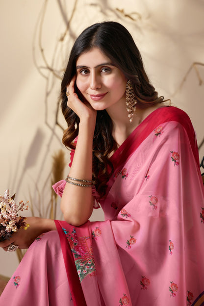 Rose Pink Georgette Designer Saree for Women