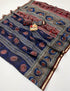 Royal Blue Ajrakh Digital Uppada Silk Saree With Blouse for Women