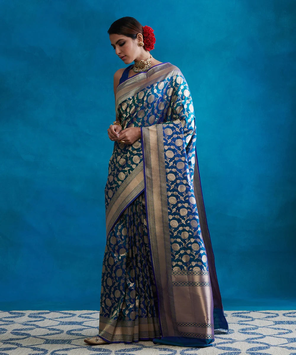 Royal Blue Banarasi Soft Silk Saree with Zari Work for Women