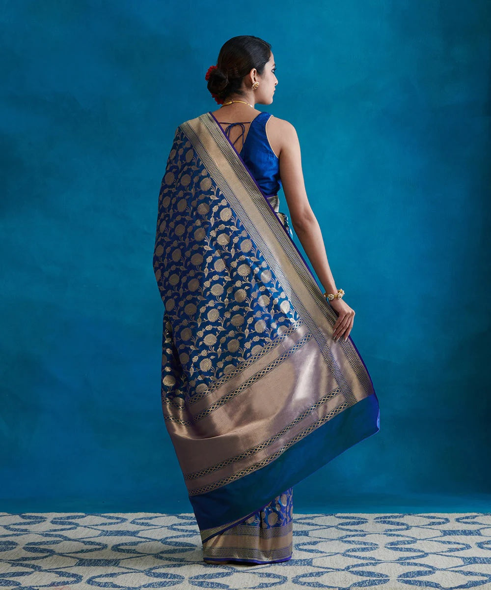 Royal Blue Banarasi Soft Silk Saree with Zari Work for Women