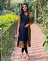 Royal Navy Blue Kanchi Cotton Kurta Set with Elegant Woven Dupatta