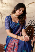 Royal Blue Printed Georgette Saree with Designer Pallu