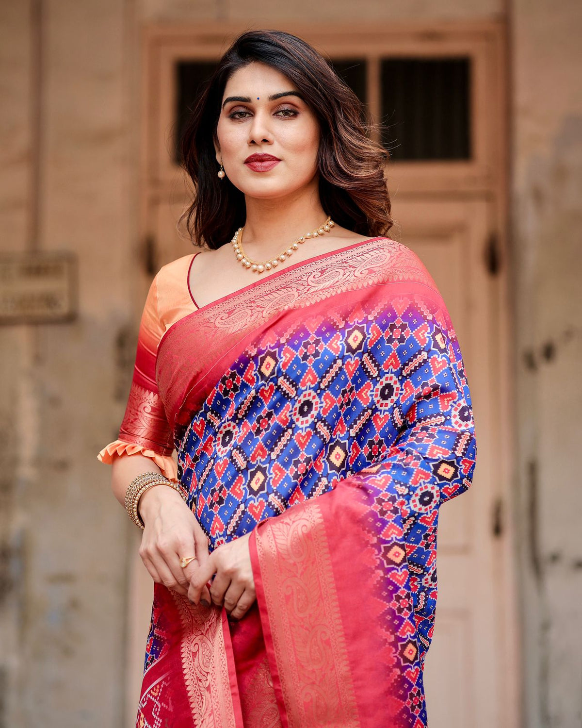 Royal Blue Printed Silk Saree for Women