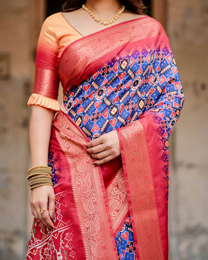 Royal Blue Printed Silk Saree for Women