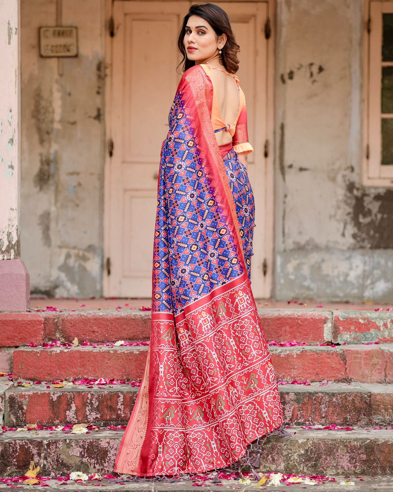 Royal Blue Printed Silk Saree