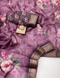 Royal Plum Floral Organza Cotton Silk Party Wear Saree