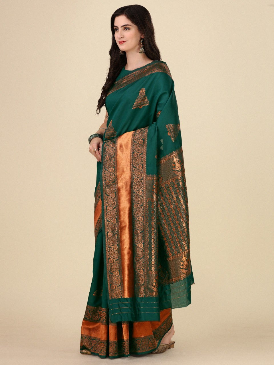 Royal Dark Green Banarasi Soft Silk Saree with Zari for Women