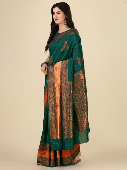 Royal Dark Green Banarasi Soft Silk Saree with Zari for Women