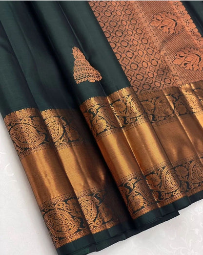 Royal Dark Green Banarasi Soft Silk Saree with Zari for Women