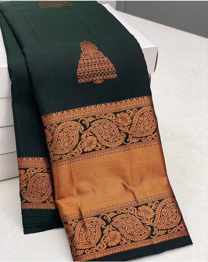 Royal Dark Green Banarasi Soft Silk Saree with Zari for Women