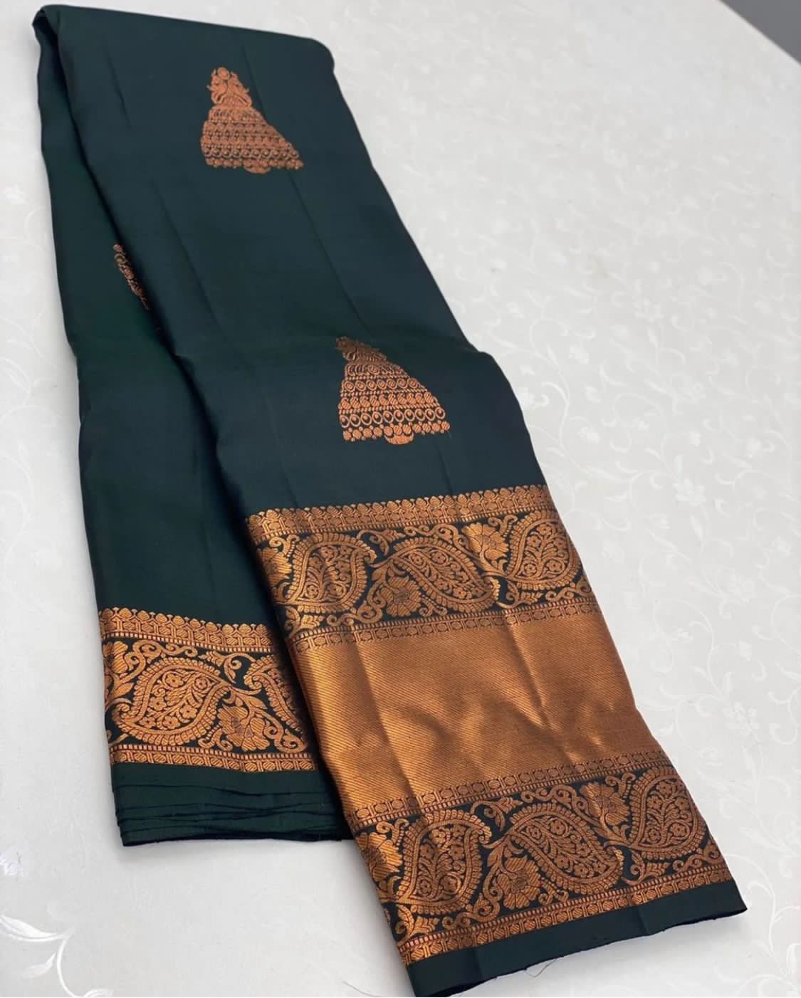Royal Dark Green Banarasi Soft Silk Saree with Zari for Women