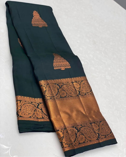 Royal Dark Green Banarasi Soft Silk Saree with Zari for Women
