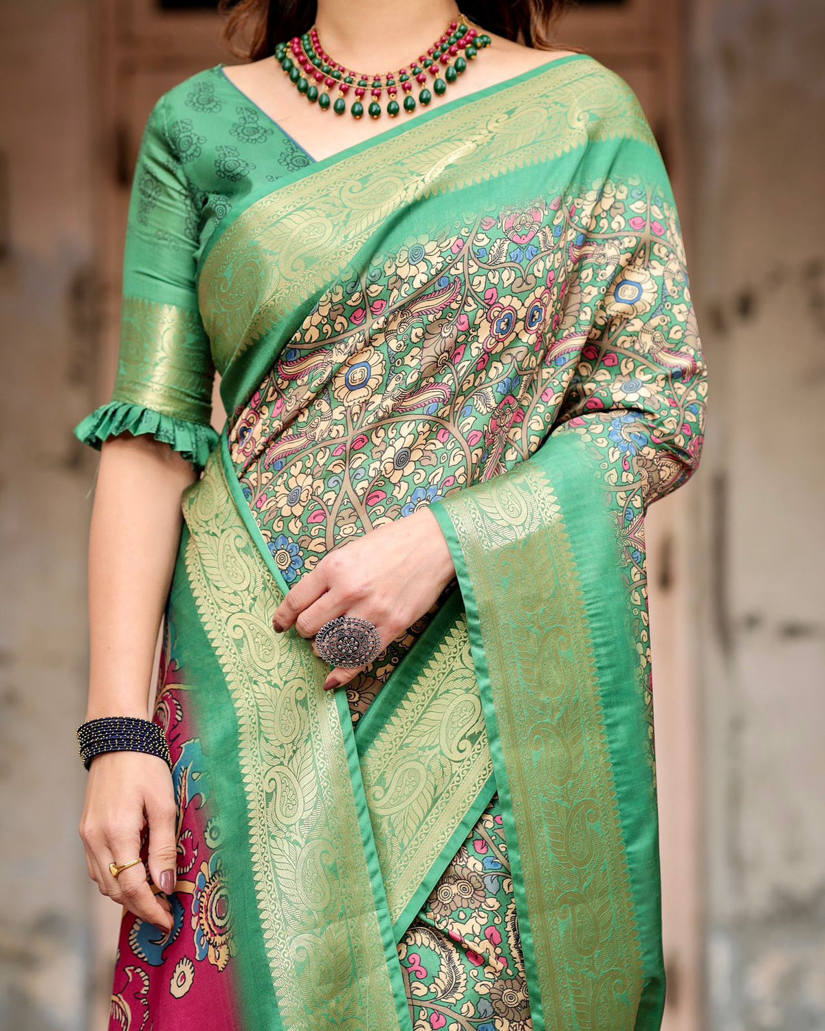 Royal Green Tussar Silk Saree for Women