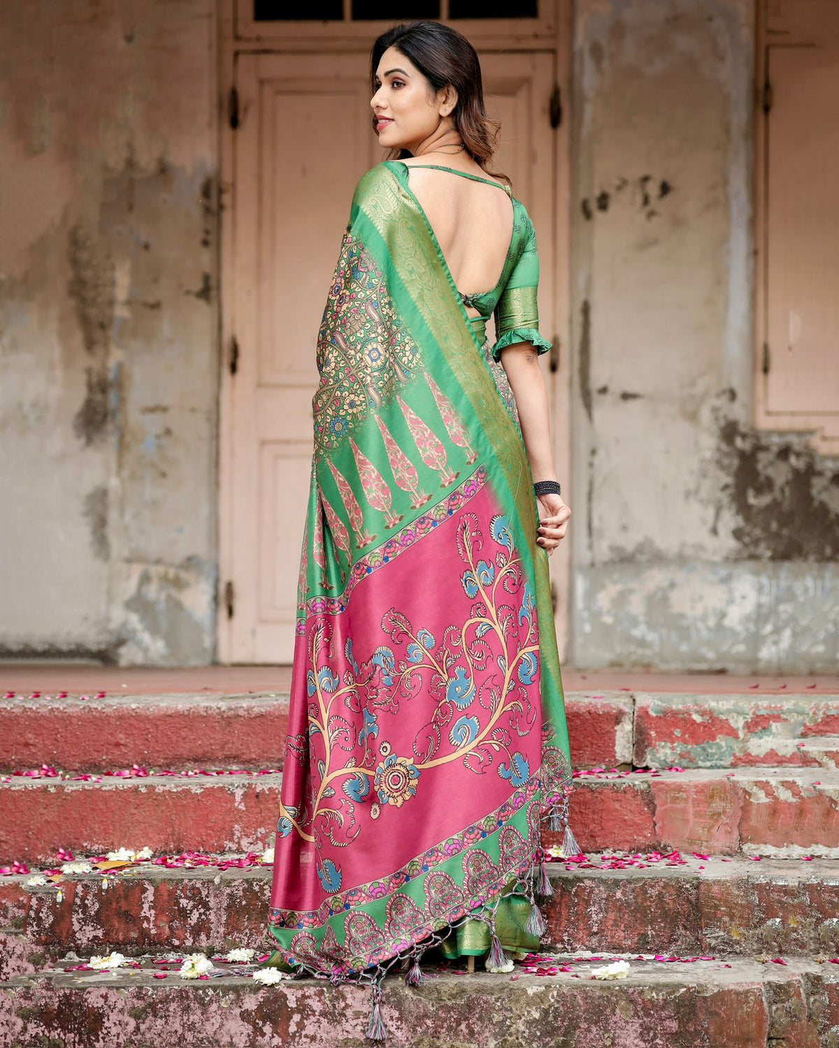 Royal Green Tussar Silk Saree for Women
