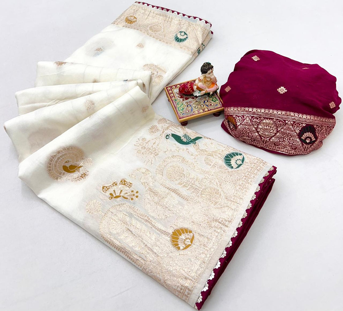 Royal Off White Zari Woven Maslin Silk Saree for Women