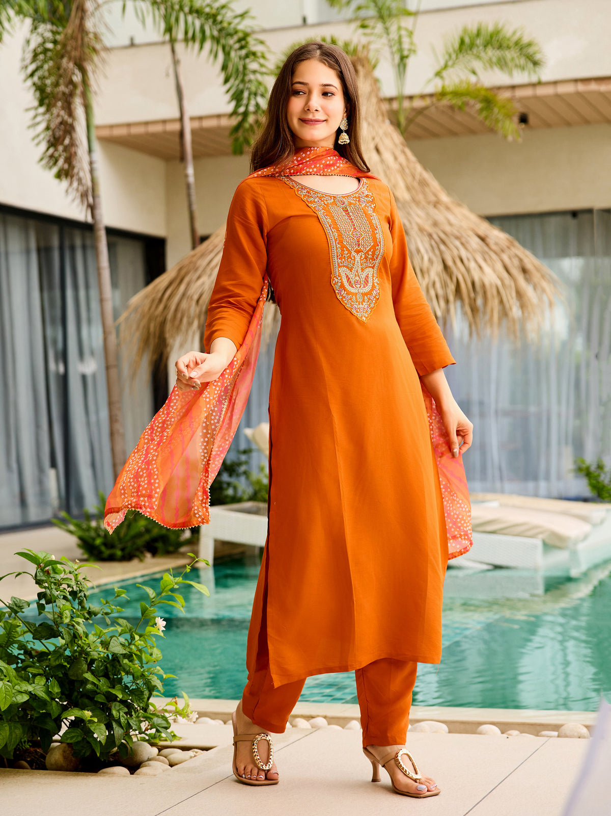 Royal Orange Kurti Pant Set for Women