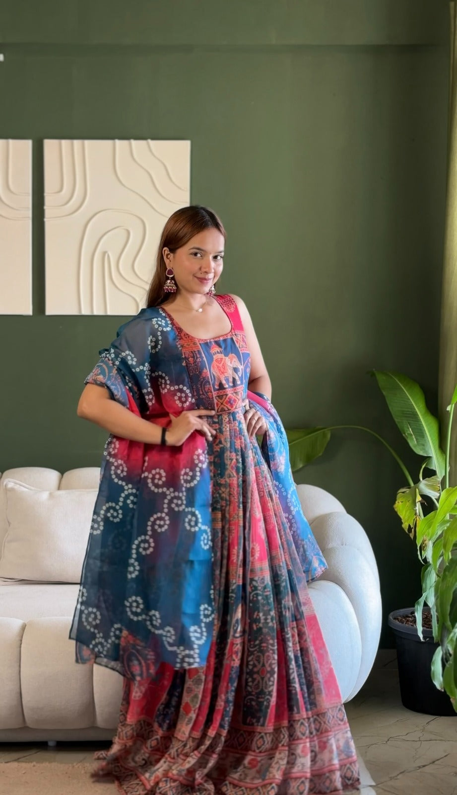 Royal Patola Printed Designer Gown with Elegant Dupatta for Women
