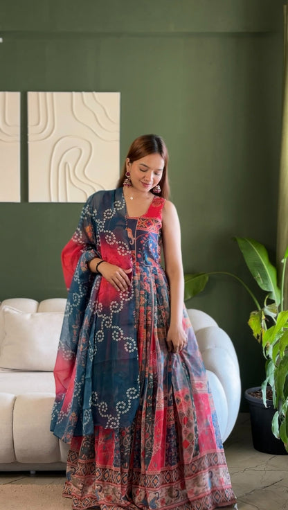 Royal Patola Printed Designer Gown with Elegant Dupatta for Women