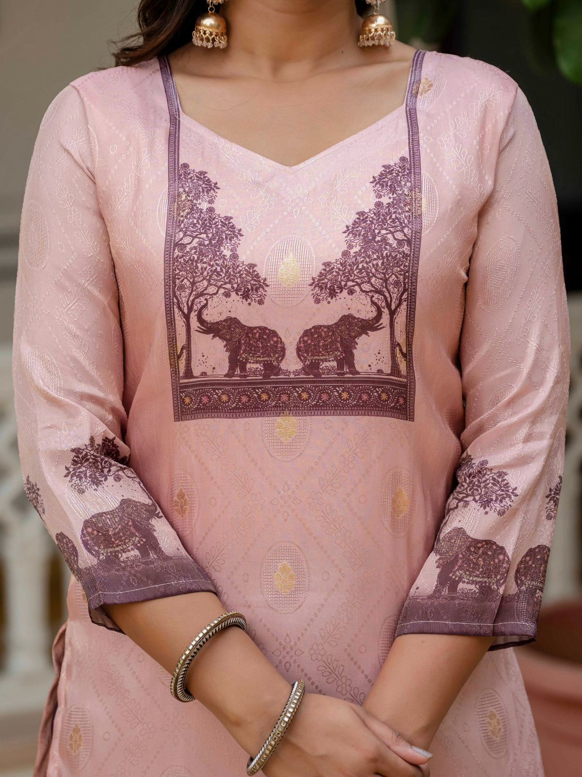 Royal Pink JacquardSilk Classic Printed Suit Set for Women