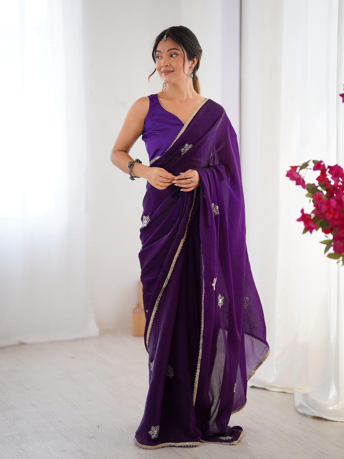 Royal Purple Designer Fandy Saree for Women