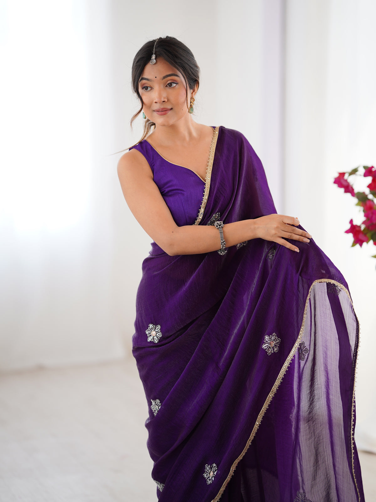 Royal Purple Designer Fandy Saree for Women