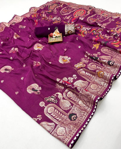 Royal Purple Maslin Silk Saree With Elegant Zari Weave for Women