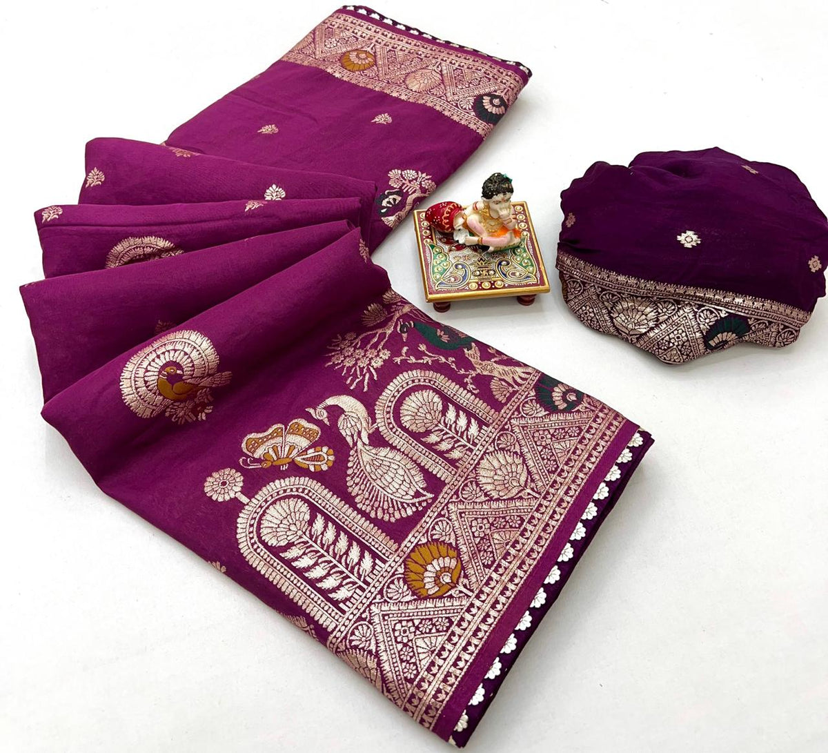 Royal Purple Maslin Silk Saree With Elegant Zari Weave for Women