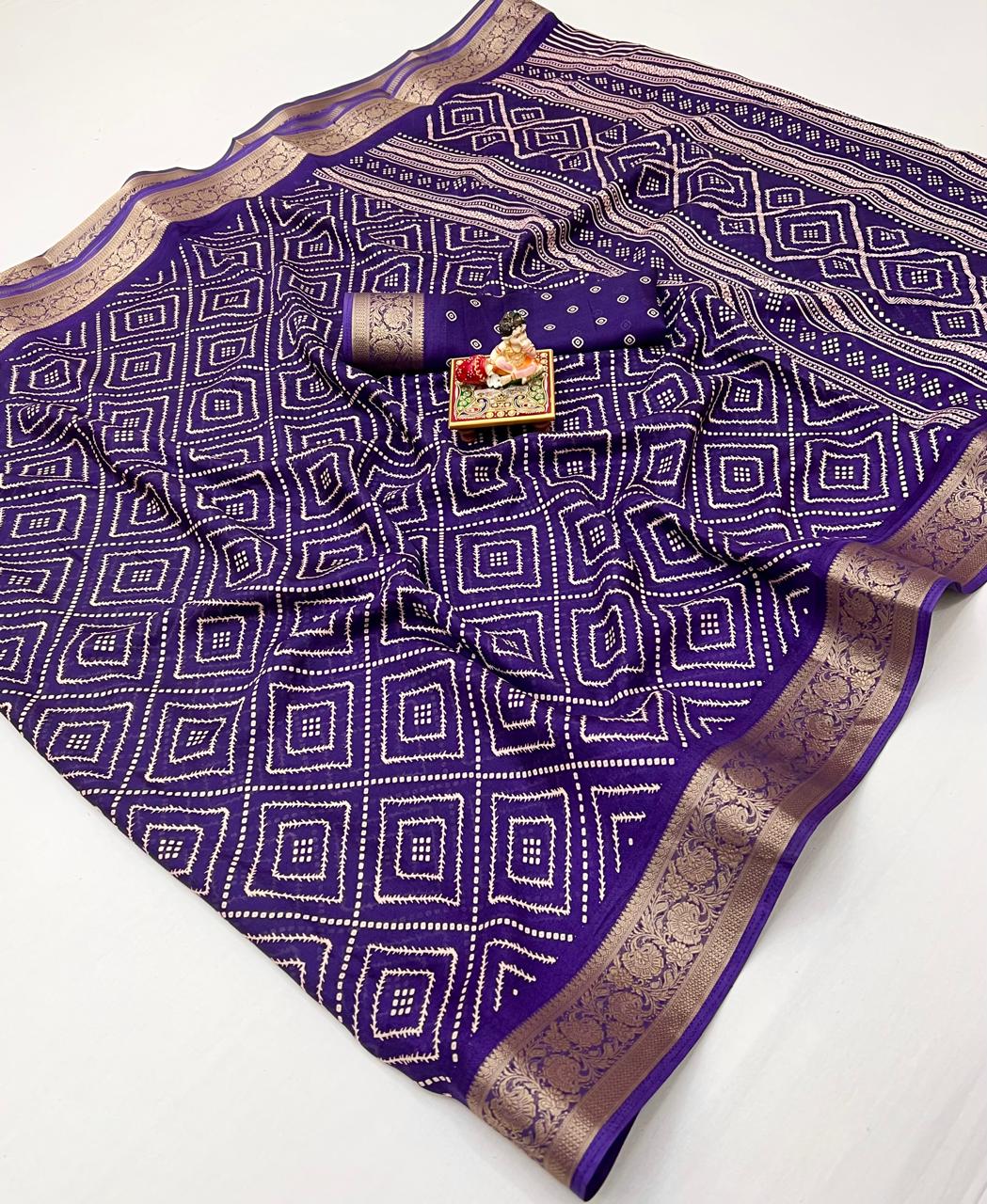Royal Purple Printed Moss Georgette Saree With Border for Women