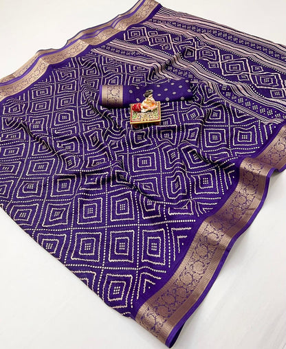 Royal Purple Printed Moss Georgette Saree With Border for Women