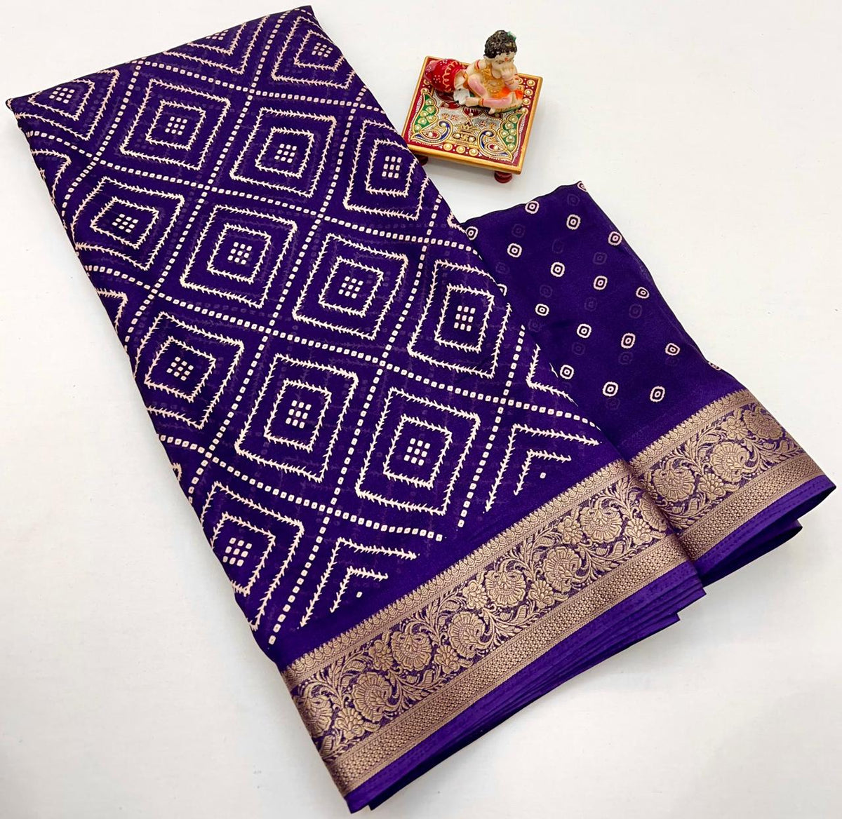 Royal Purple Printed Moss Georgette Saree With Border for Women