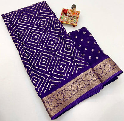 Royal Purple Printed Moss Georgette Saree With Border for Women
