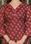 Rust Printed Cotton Kurta Set with Pant and Dupatta