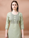 Sage Green Embroidered Cotton Kurta Pant Dupatta Set