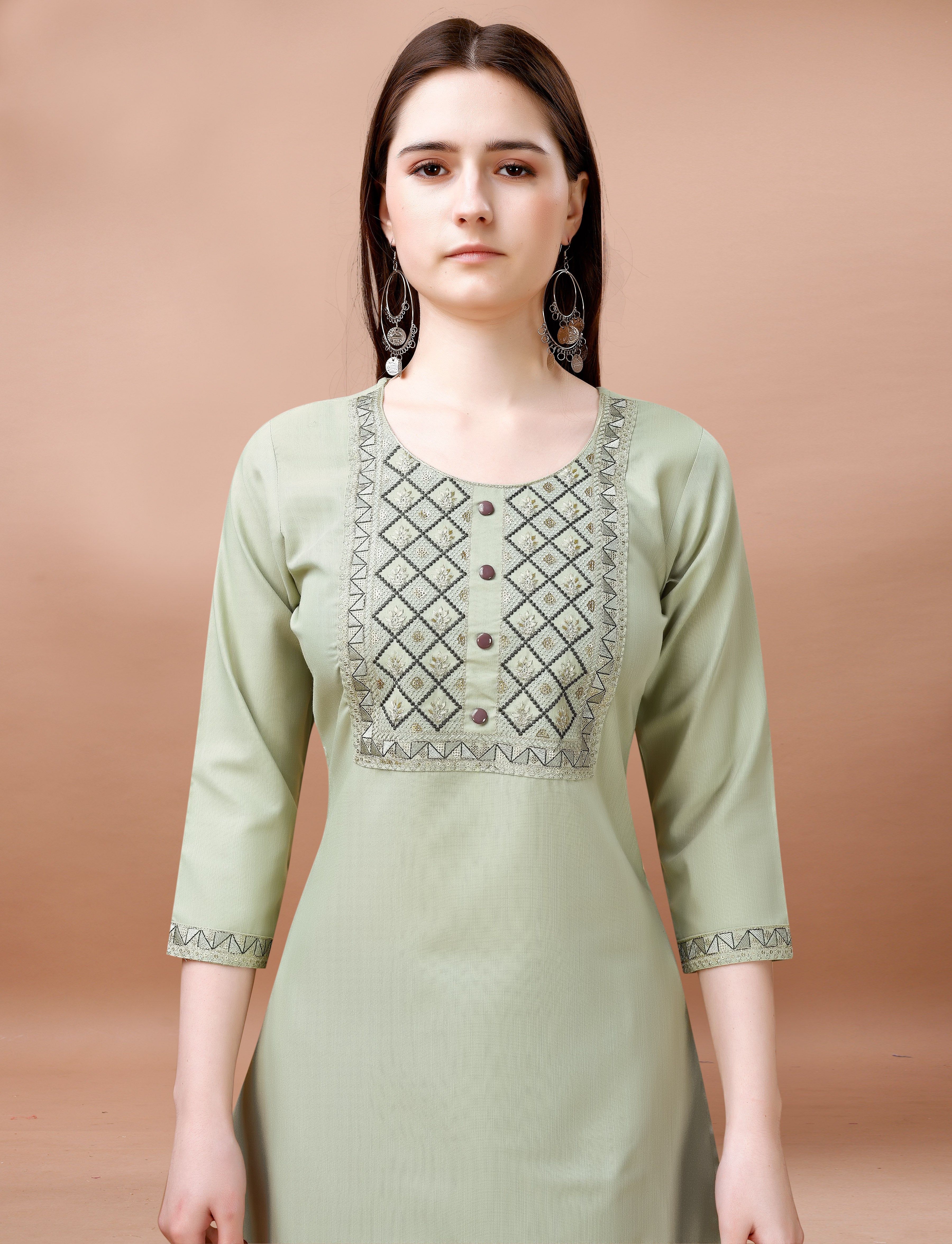 Sage Green Embroidered Cotton Kurta Pant Dupatta Set