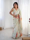 Sage Green Designer Printed Saree for Women