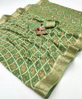 Sage Green Printed Moss Georgette Saree With Zari Border