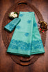 Sea Green Floral Linen Cotton Saree with Border for Women