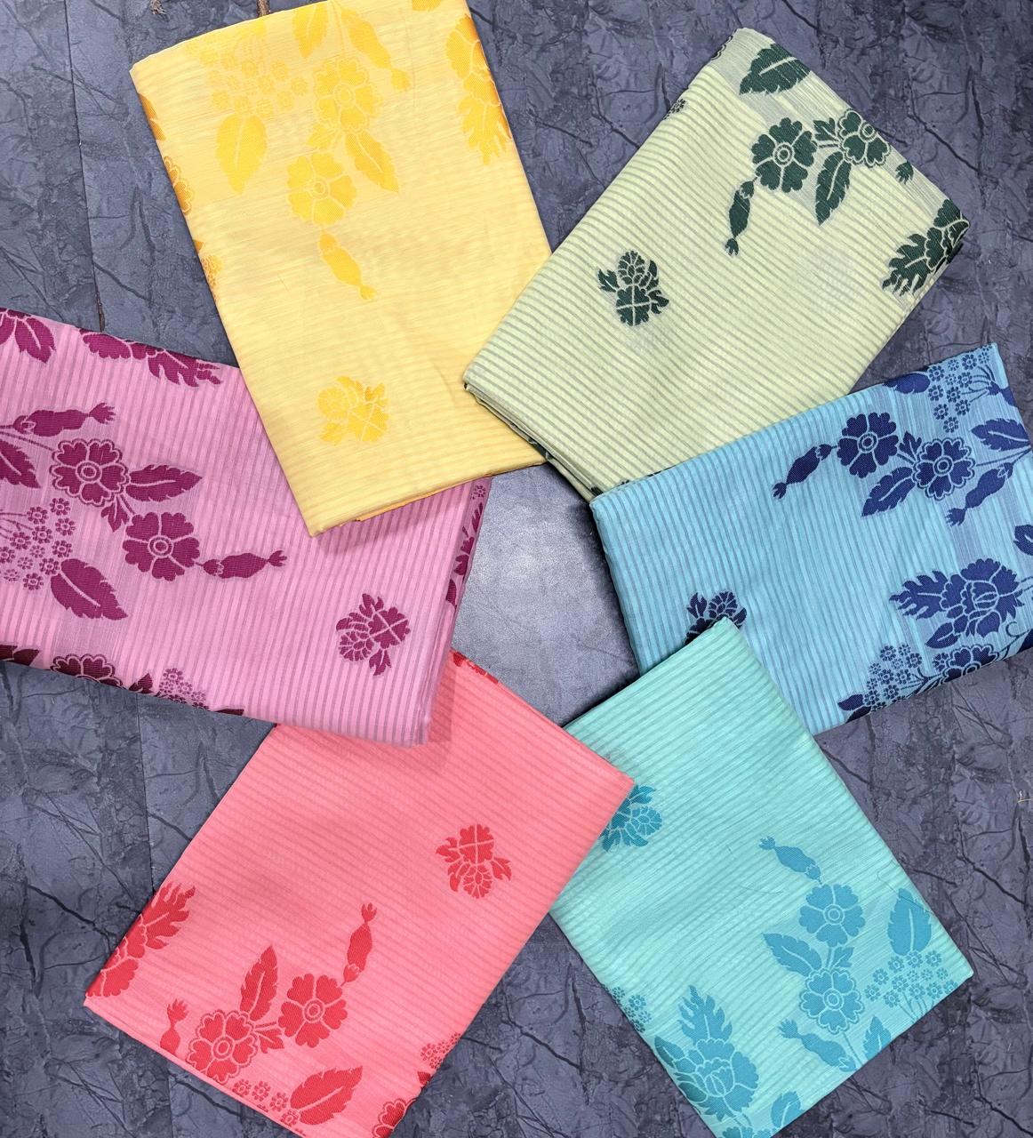 Sea Green Floral Linen Cotton Saree with Border