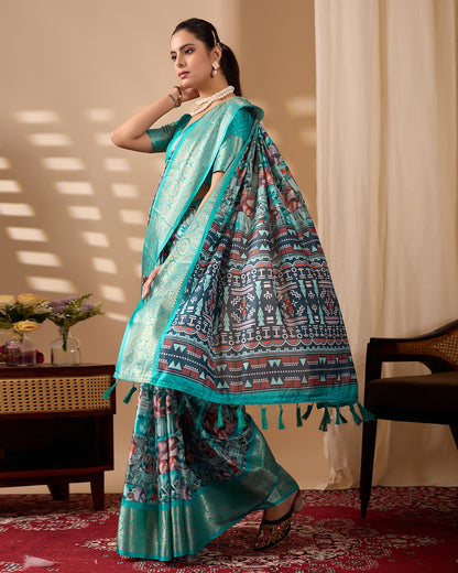 Sea Green Fusion Designer Saree for Women