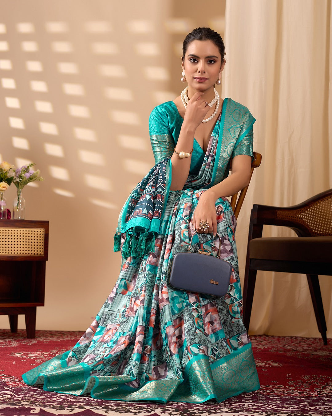 Sea Green Fusion Designer Saree for Women
