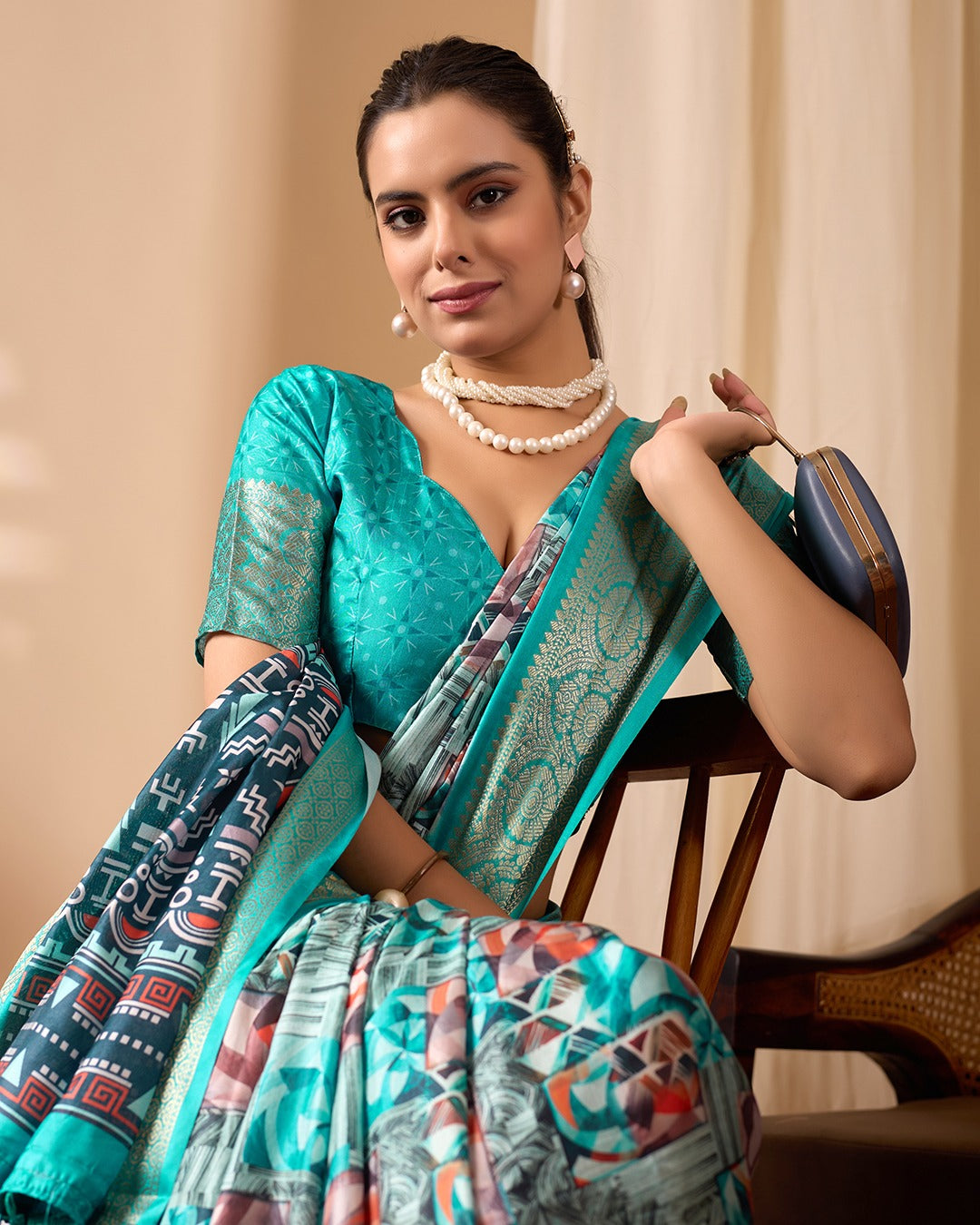 Sea Green Fusion Designer Saree for Women